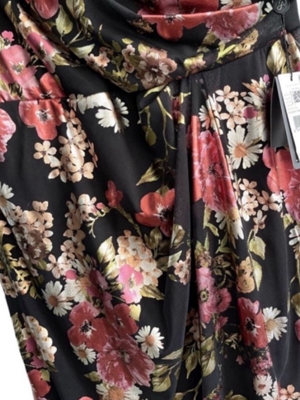 NEW Adrianna Papell Flutter Sleeve Cocktail Dress Foil Florals Black Size 14P - Picture 7 of 15